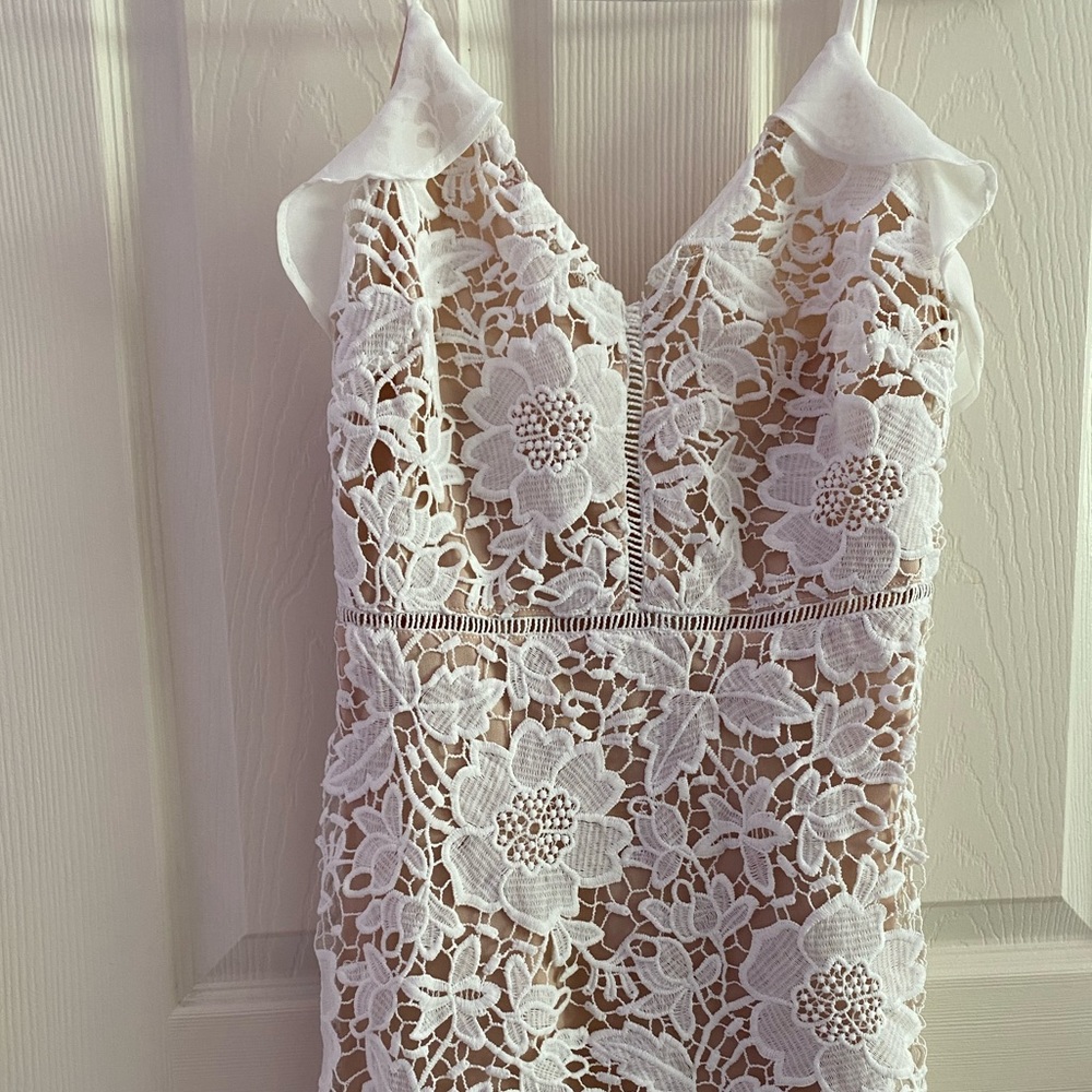 White and Nude Lace Dress
